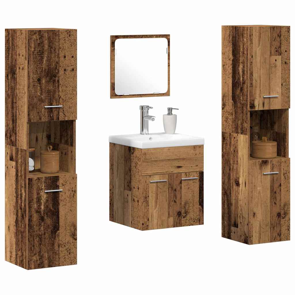 Bathroom Furniture Set 4 pcs Old Wood 41 x 38.5 x 46 cm